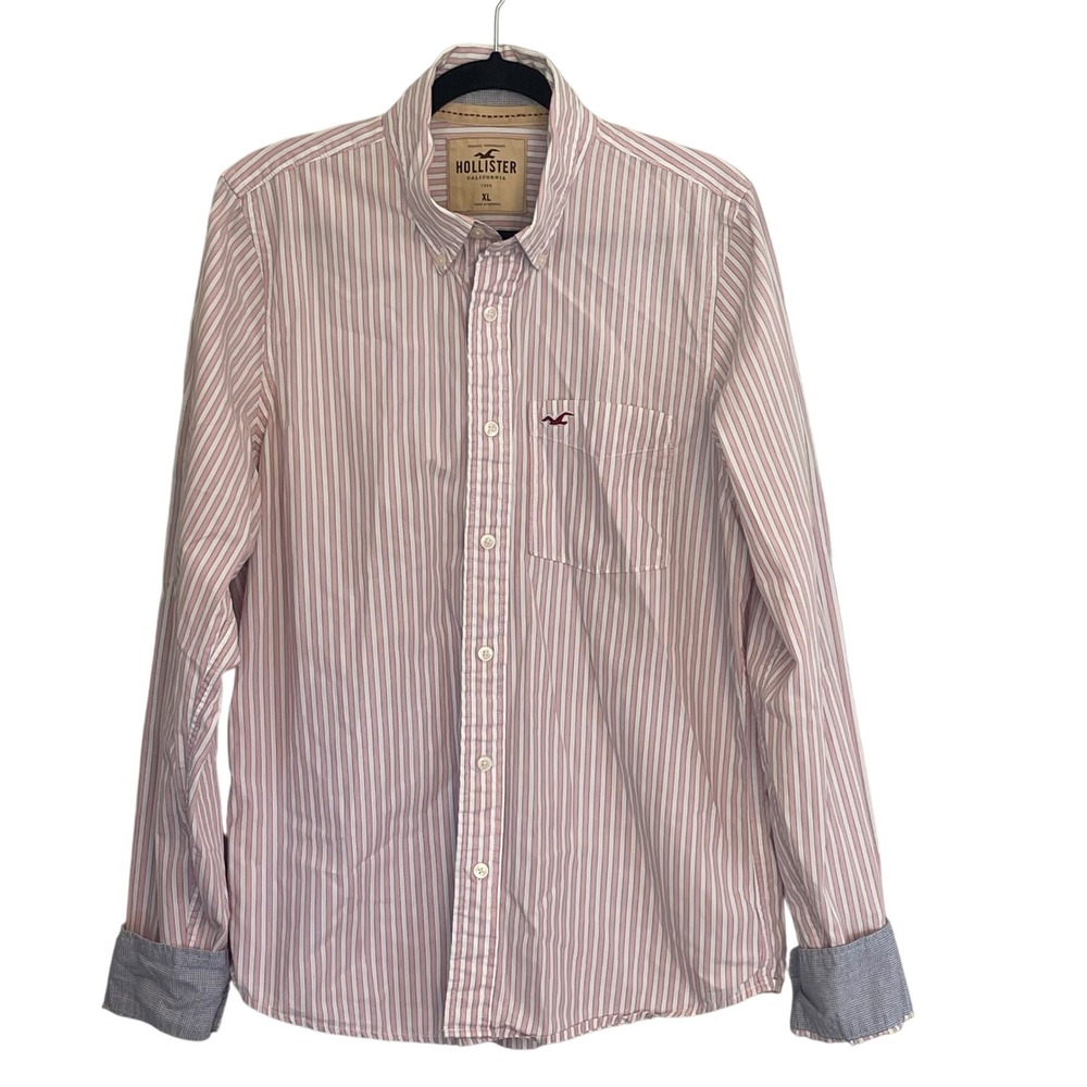 Hollister Men's Long Sleeve Striped Button Up Shirt‎ XL Cotton Casual Preppy